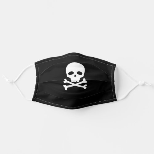 White Pirate Skull on Black Background Adult Cloth Face Mask
