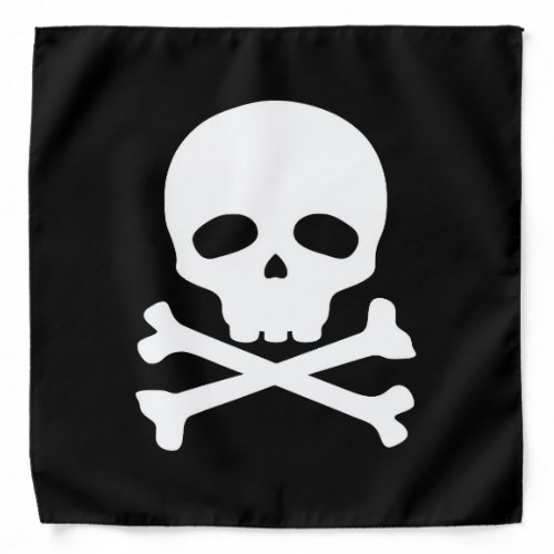 White Pirate Skull on Black Background Bandana