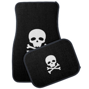 White Pirate Skull on Black Background Car Floor Mat