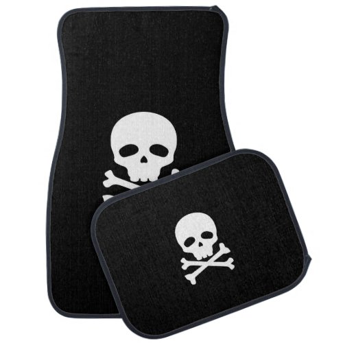 White Pirate Skull on Black Background Car Floor Mat