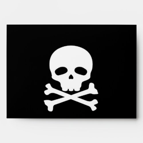 White Pirate Skull on Black Background Envelope