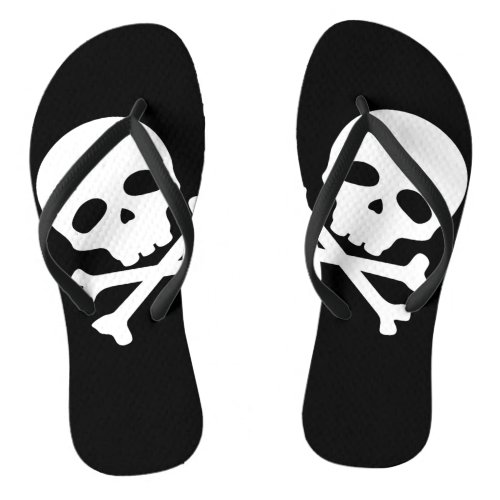 White Pirate Skull on Black Background Flip Flops