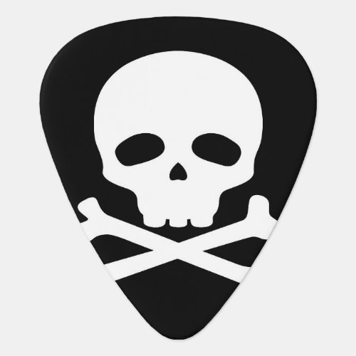 White Pirate Skull on Black Background Guitar Pick