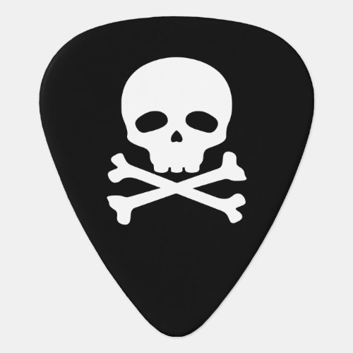 White Pirate Skull on Black Background Guitar Pick