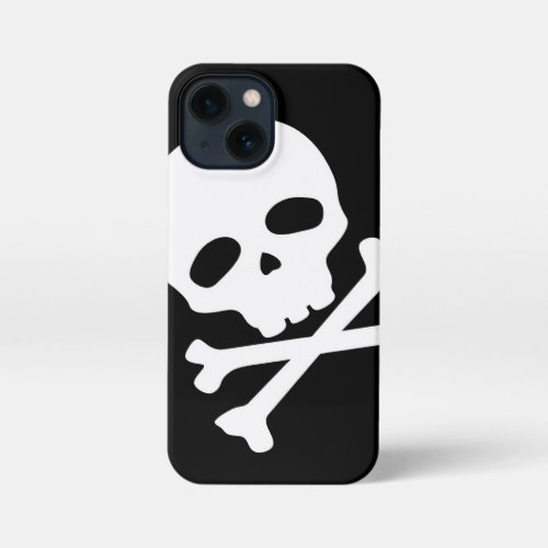 White Pirate Skull on Black Background iPhone 13 Mini Case