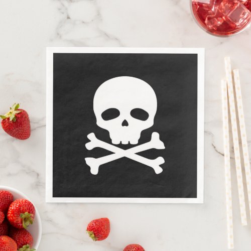 White Pirate Skull on Black Background Paper Dinner Napkins