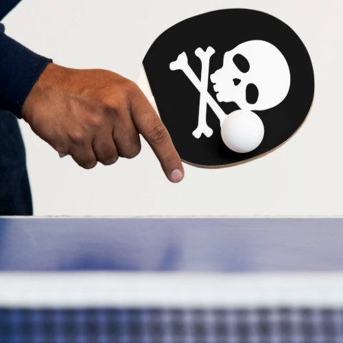 White Pirate Skull on Black Background Ping Pong Paddle