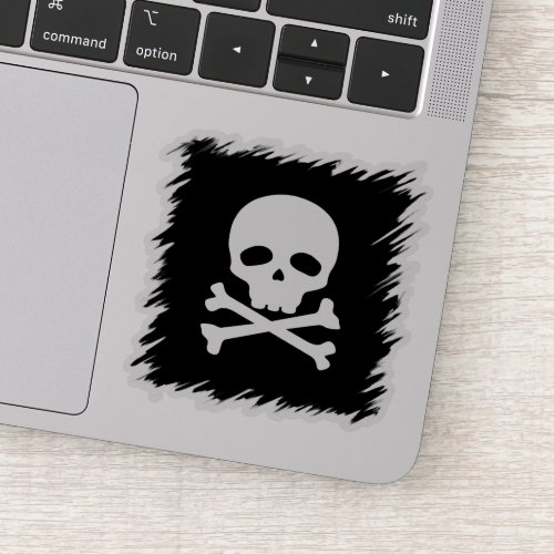 White Pirate Skull on Black Background Sticker