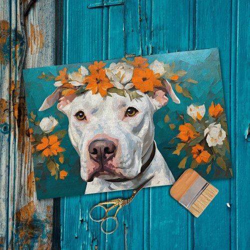 White Pit Bull  Decoupage Tissue Paper