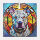 White Pit Bull Dog &quot;Stained Glass&quot; Glass Ornament
