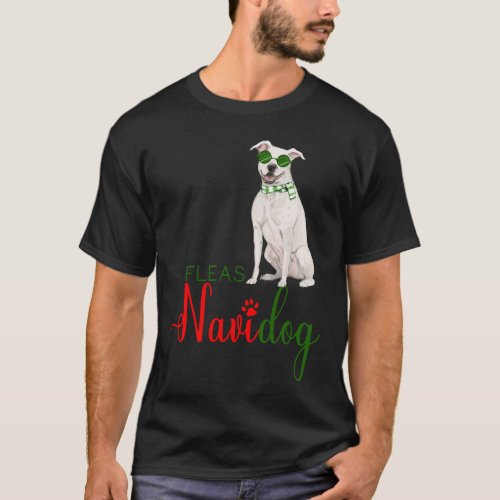 White Pit Bull Funny Christmas Fleas Navidog T_Shirt
