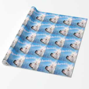 White Pit Bull Terrier Dog Waiting for Santa Claus Wrapping Paper