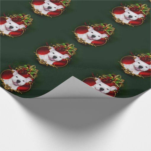 White pitbull Christmas Wrapping Paper Zazzle