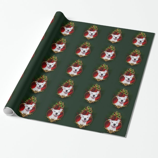 White pitbull Christmas Wrapping Paper (Unrolled)