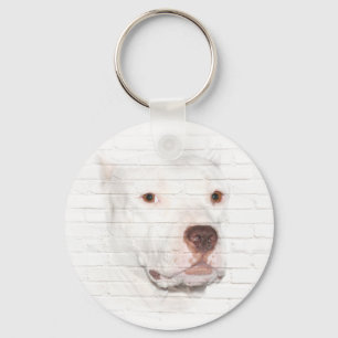 White pitbull face keychain