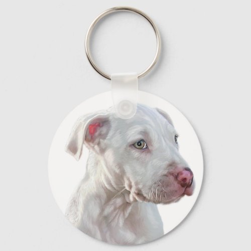 White Pitbull Puppy Keychain