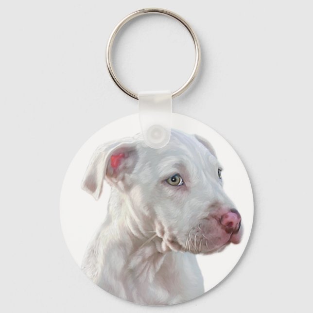 White Pitbull Puppy Keychain (Front)