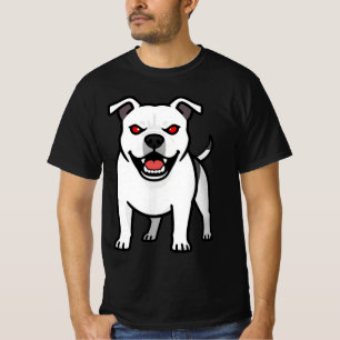 White Pitbull Red Eyes Angry Cartoon Dog Gift T-Shirt