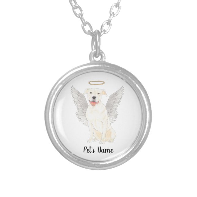 White Pitbull Staffy Sympathy Memorial Silver Plated Necklace (Front)