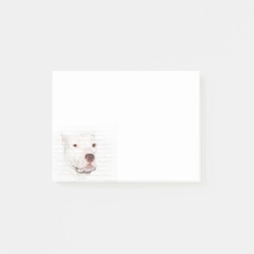 White pitbull terrier face post_it notes