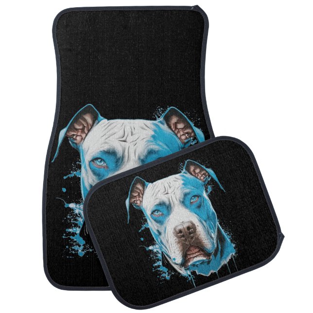 White Pitbull with Blue Eyes Car Floor Mat (Set)