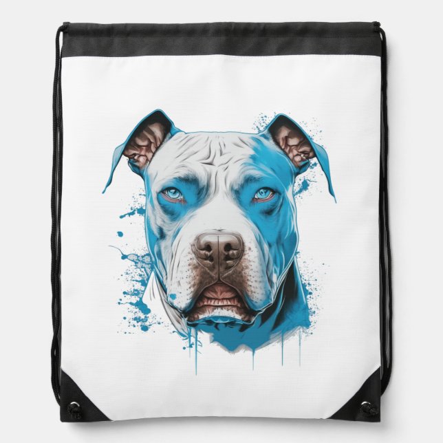White Pitbull with Blue Eyes Drawstring Bag (Front)