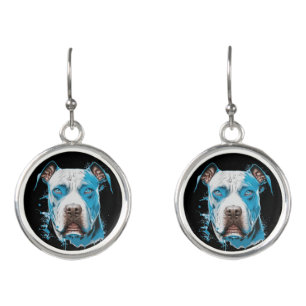 White Pitbull with Blue Eyes Earrings