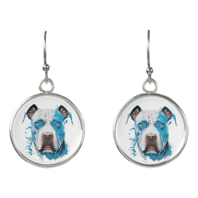White Pitbull with Blue Eyes Earrings (Front)