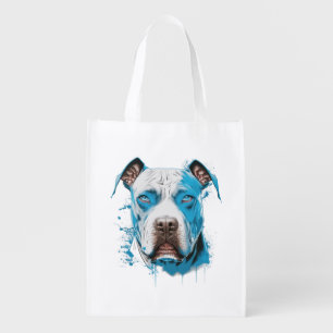 White Pitbull with Blue Eyes Grocery Bag
