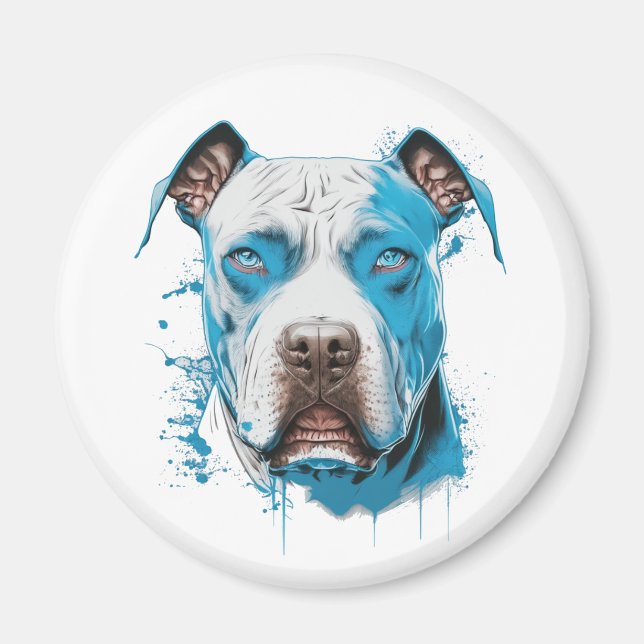 White Pitbull with Blue Eyes Magnet (Front)