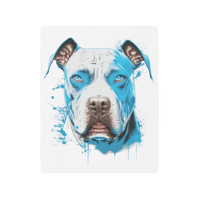 White Pitbull with Blue Eyes Metal Print (Front)