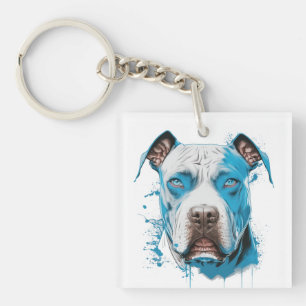 White Pitbull with Blue Eyes   Pitbull Dad Keychain