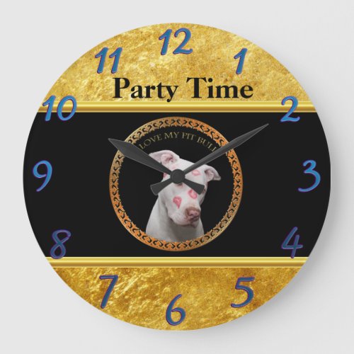 White pitbull with red kisses all over his face  large clock