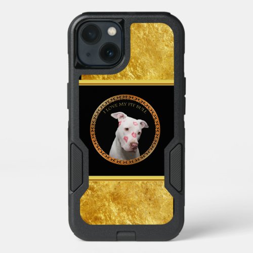 White pitbull with red kisses all over his face iPhone 13 case