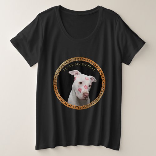 White pitbull with red kisses all over his face plus size T_Shirt