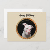 White pitbull with red kisses all over his face. postcard (Front/Back)