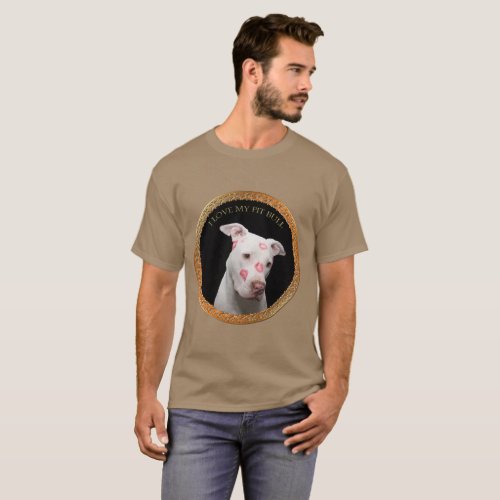 White pitbull with red kisses all over his face T_Shirt