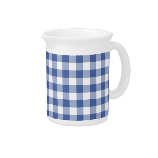 White Pitcher or Jug, Dark Blue Check Gingham
