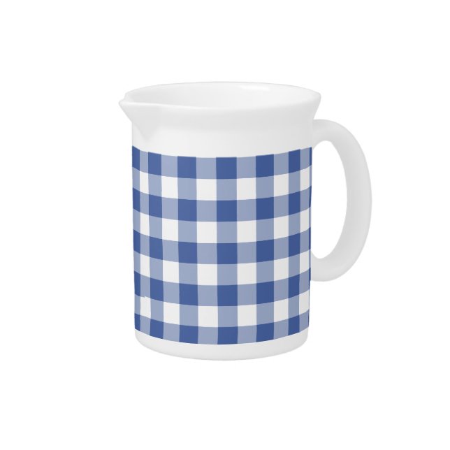 White Pitcher or Jug, Dark Blue Check Gingham (Right)