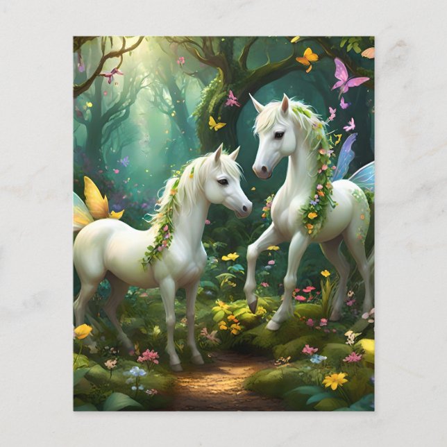 White Pixie Fantasy Horses In Magical Garden, Flyer (Front)