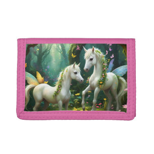 White Pixie Fantasy Horses In Magical Garden, Trifold Wallet