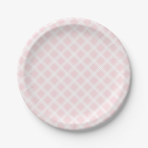 White Plaid on Pink Birthday Party Paper Plate