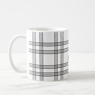 White Plaid Tartan With Black Lines Coffee Mug