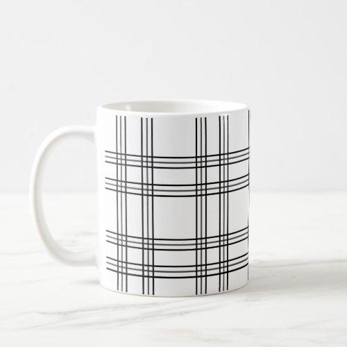 White Plaid Tartan With Black Lines Coffee Mug