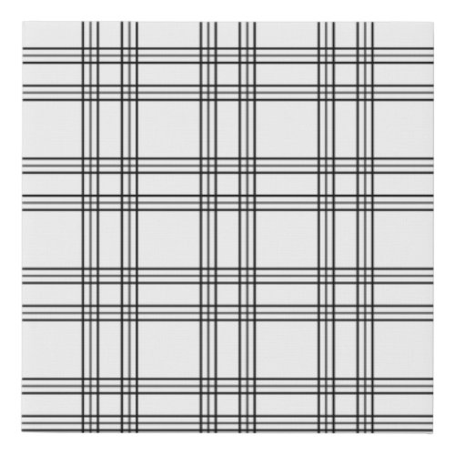 White Plaid Tartan With Black Lines Faux Canvas Print