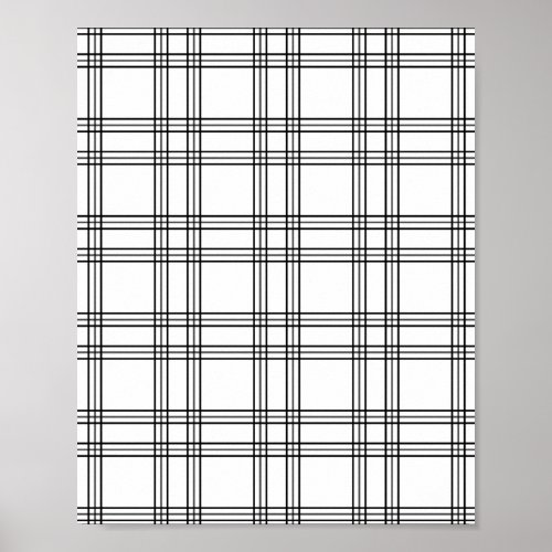 White Plaid Tartan With Black Lines Poster