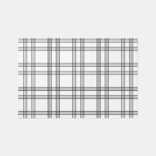 White Plaid Tartan With Black Lines Rug