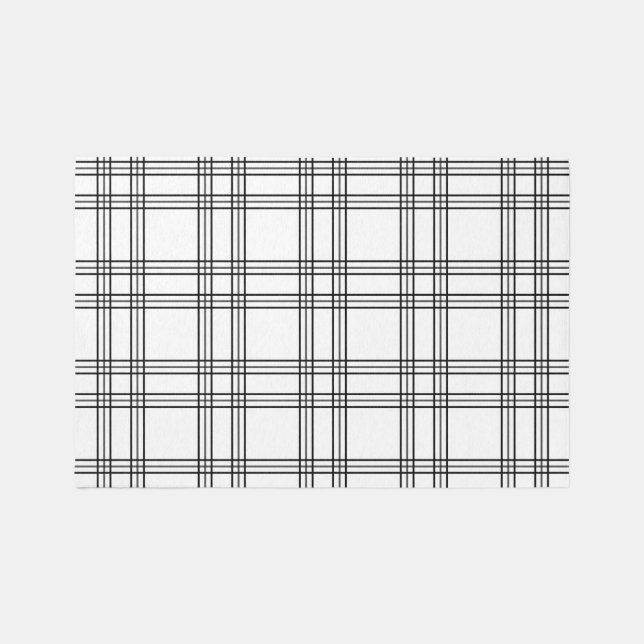White Plaid Tartan With Black Lines Rug (Front)