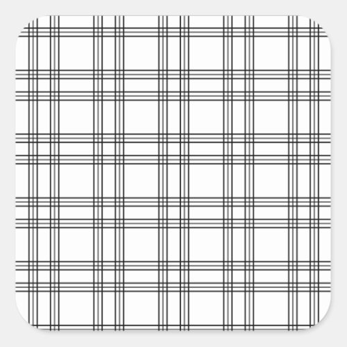 White Plaid Tartan With Black Lines Square Sticker
