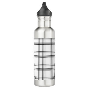 White Plaid Tartan With Black Lines Stainless Steel Water Bottle